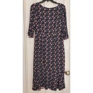 Boden Black Floral Print Pencil Midi Dress 3/4 Sleeve Ruffle Hem Size  4L‎